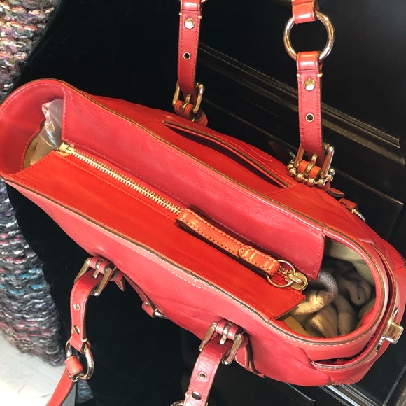 COACH Hampton Red Leather Gallery Tote Shoulder Bag Vintage RARE - Picture 7 of 9
